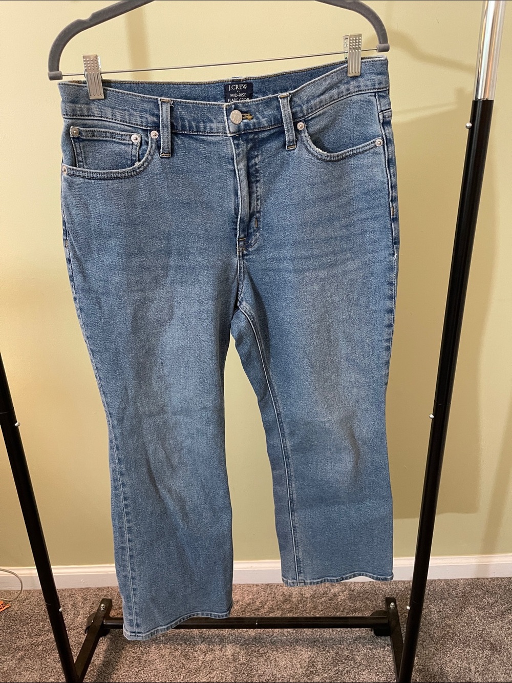 J. Crew Mid Rise Flare Crop Jeans in Medium Blue